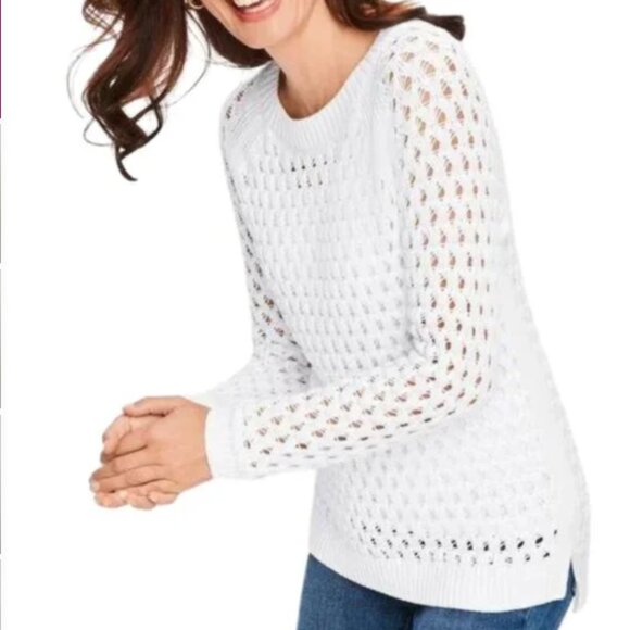 Talbot's Sweaters - Talbot's White Long Sleeve Open Weave Pullover Sweater P